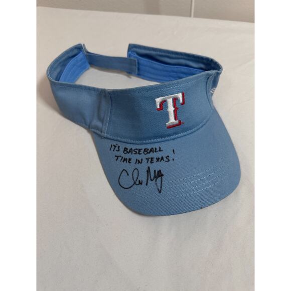 Texas Rangers signed Chuck Morgan blue red and white adjustable visor